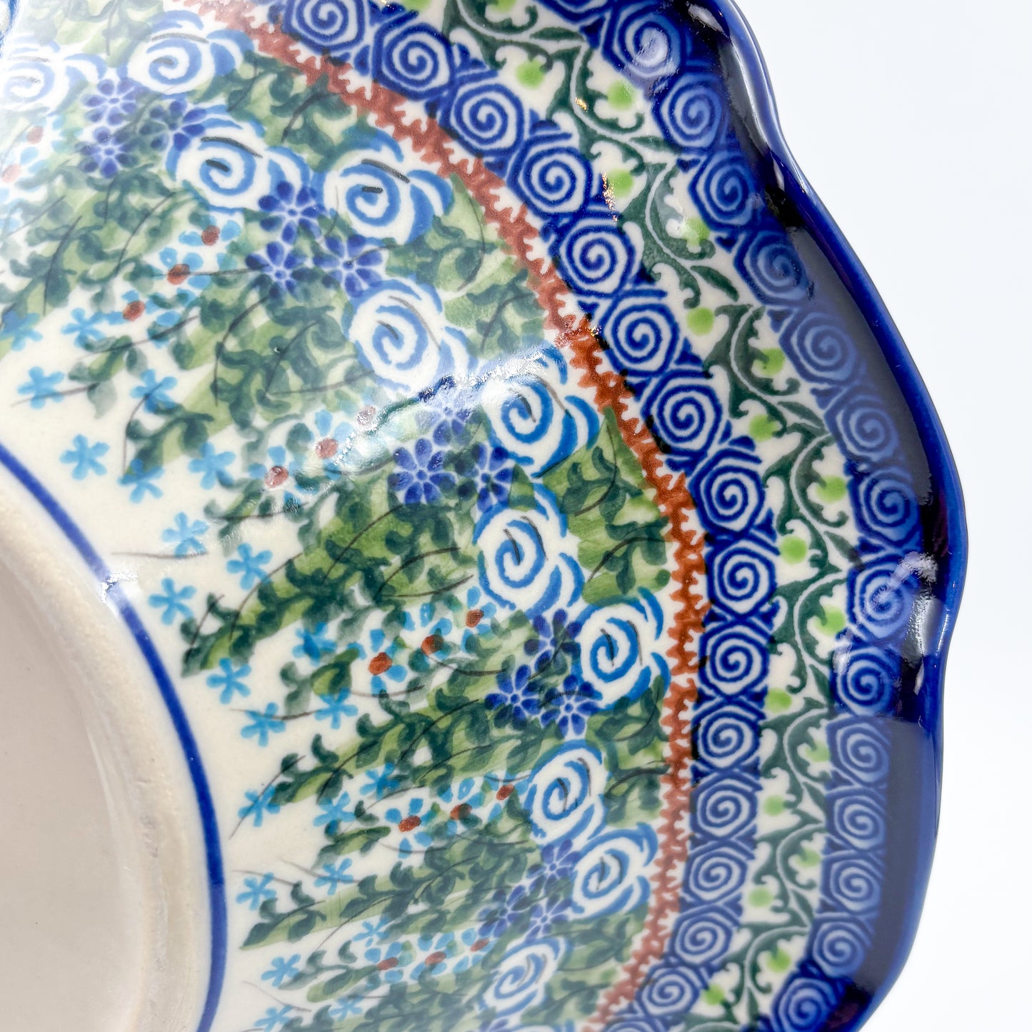 10.4" Wave Bowl. Hand crafted Polish pottery stoneware:  UNIKAT Whispering Ferns Pattern