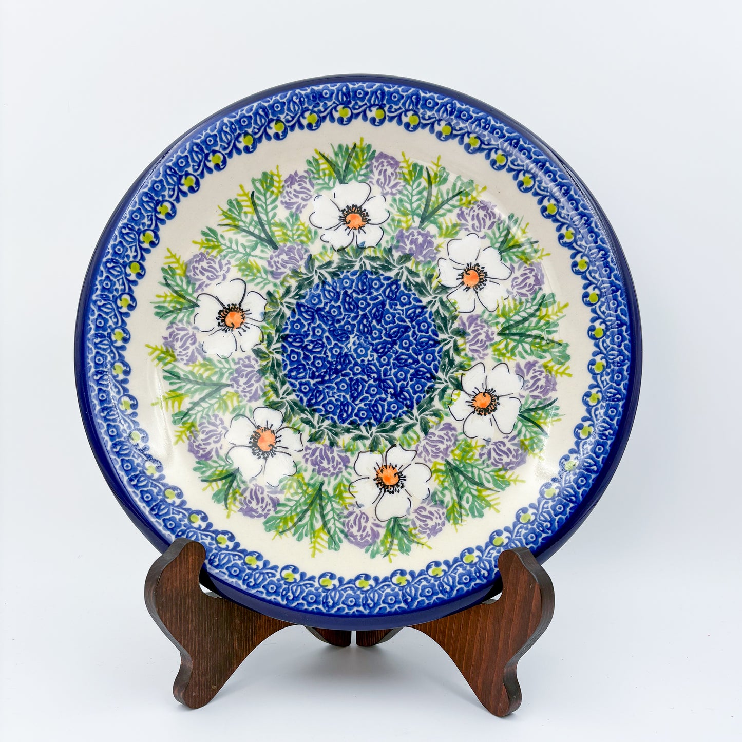 10.2” Plate.  Hand crafted Polish pottery stoneware: UNIKAT Primrose Design
