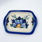 7" Butter Dish.  Handmade in Poland. UNIKAT Poppies in Blue
