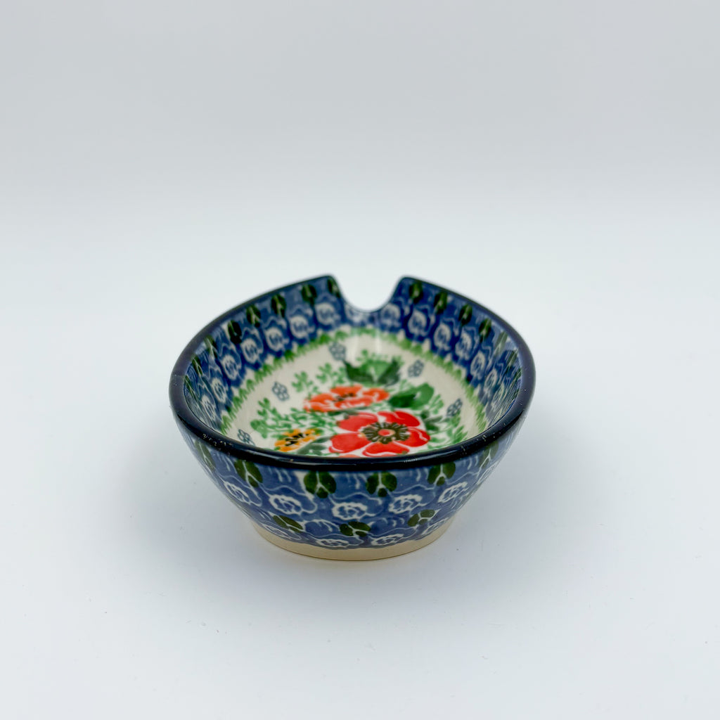 Spoon Rest 5”.  Handmade Polish pottery.  UNIKAT Candy Red Poppy Design