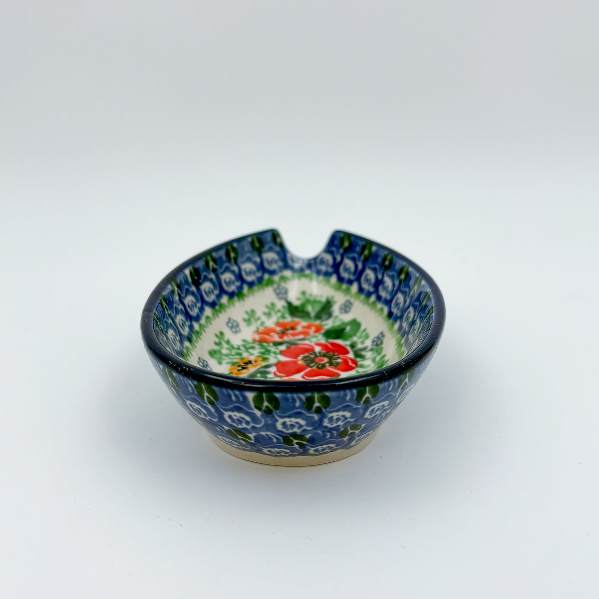 Spoon Rest 5”.  Handmade Polish pottery.  UNIKAT Candy Red Poppy Design