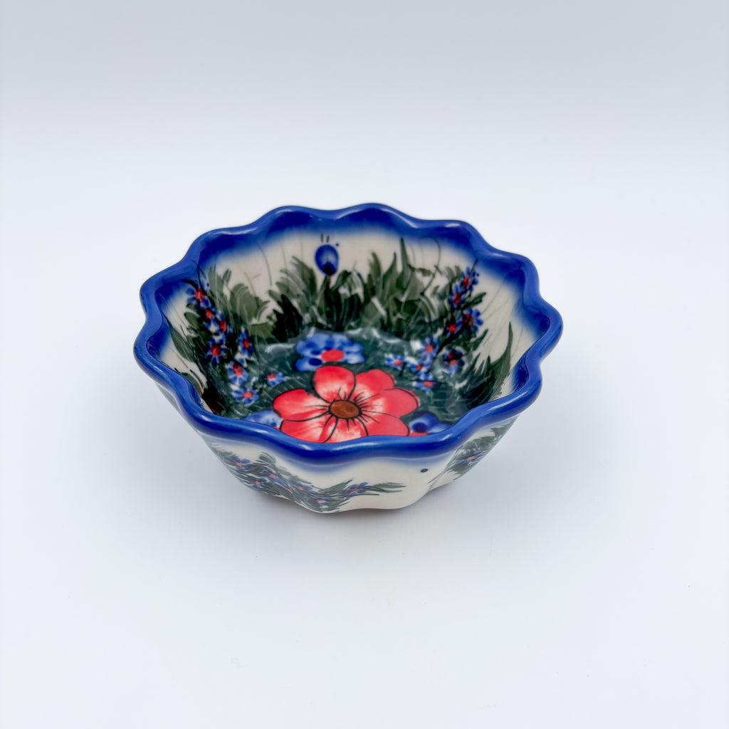 4” Small Babka Bowl.  Hand crafted Polish pottery stoneware:  UNIKAT Forget Me Not Pansy