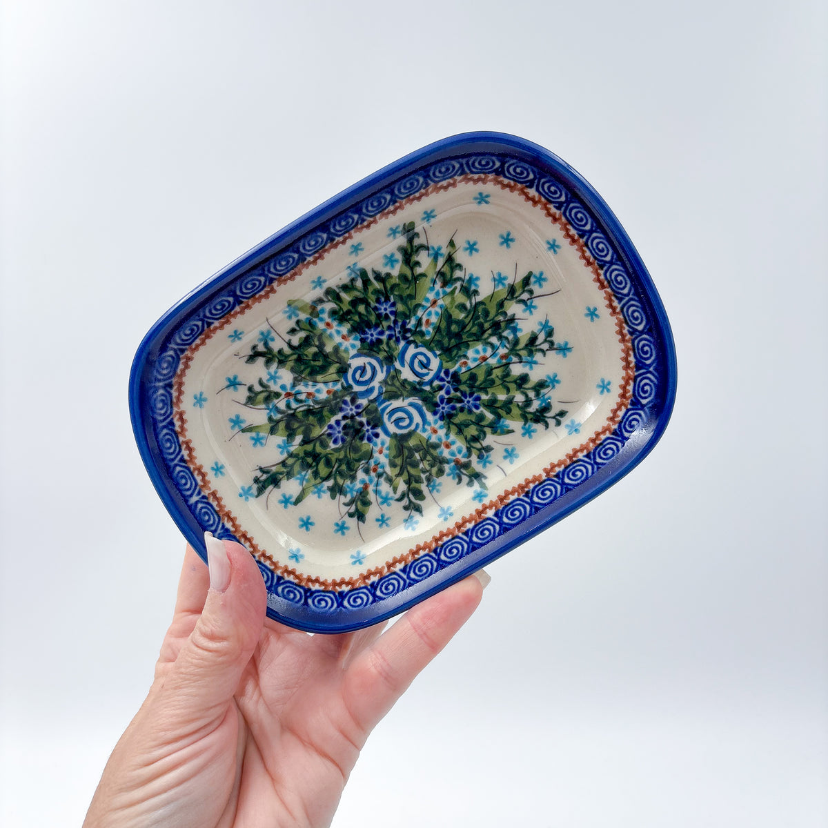 6" Butter Platter.  Handmade Polish pottery.  UNIKAT Whispering Ferns