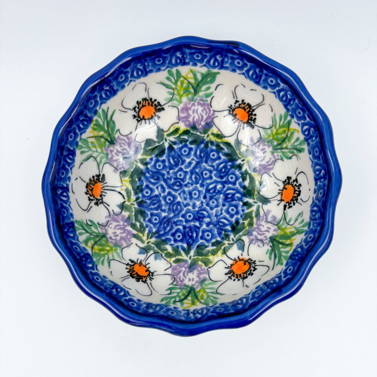 5” Scalloped Bowl.  Hand crafted Polish pottery stoneware:  UNIKAT Primrose