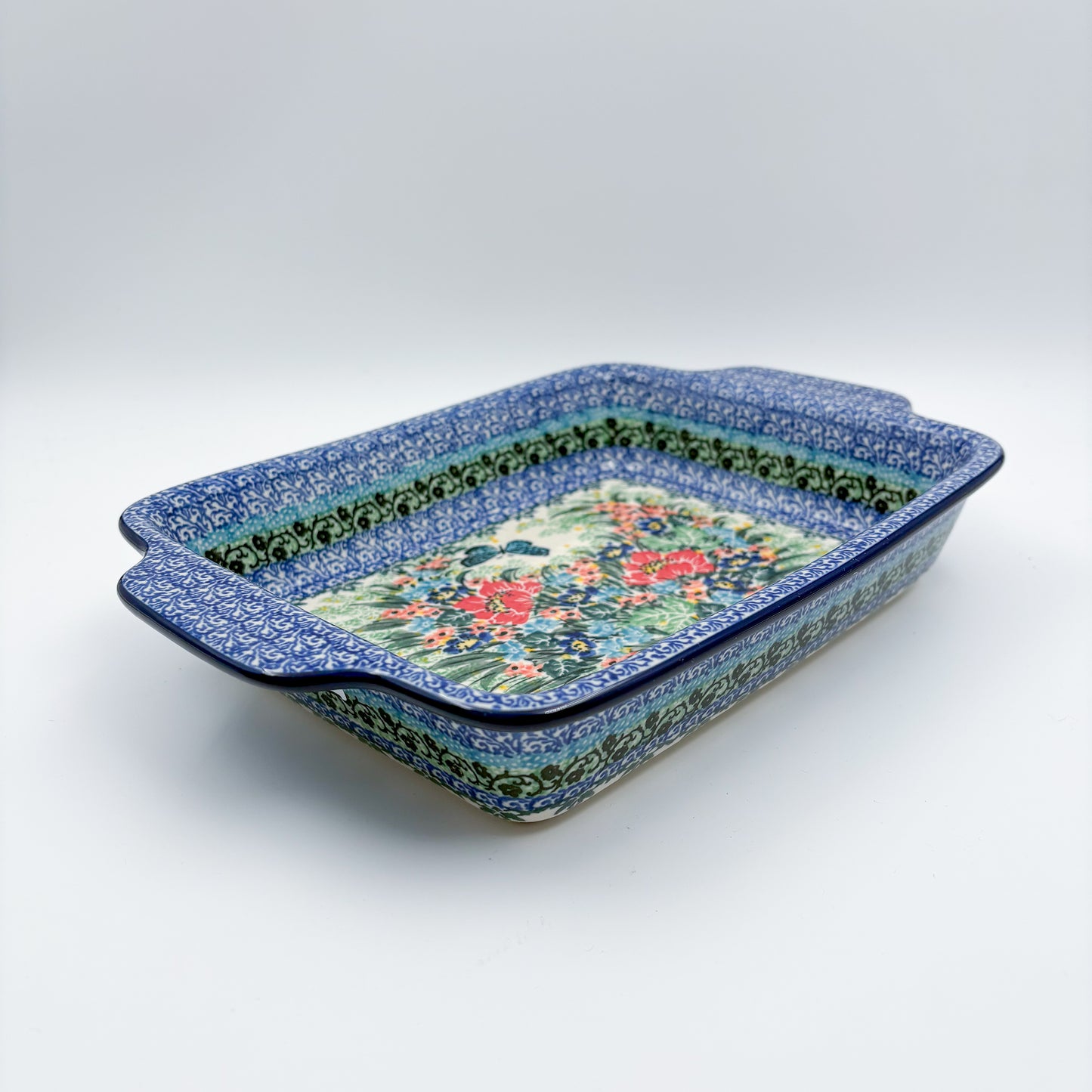 9.5" Rectangular Baker with Handles .  UNIKAT Spring Floral Garland
