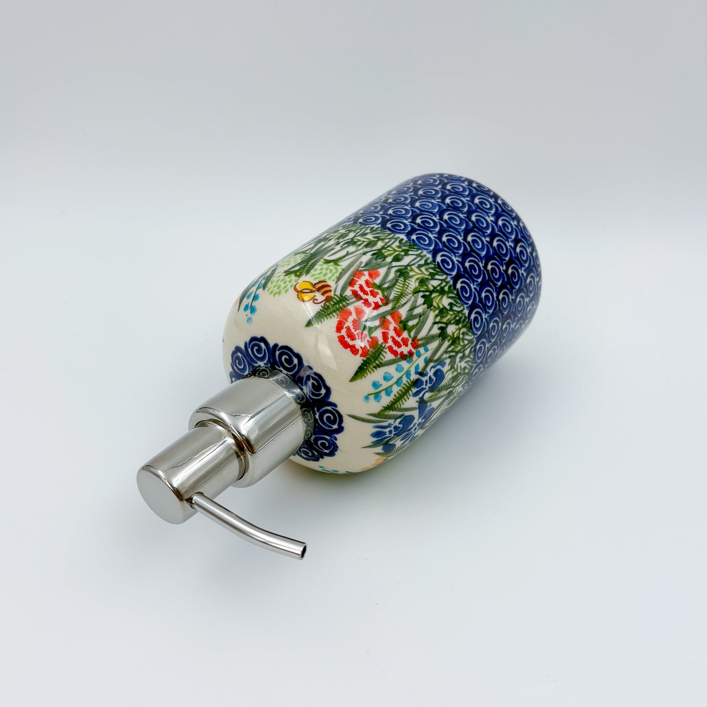 Soap Dispenser 7.25”.  Handmade Polish pottery.  UNIKAT Meadow Design