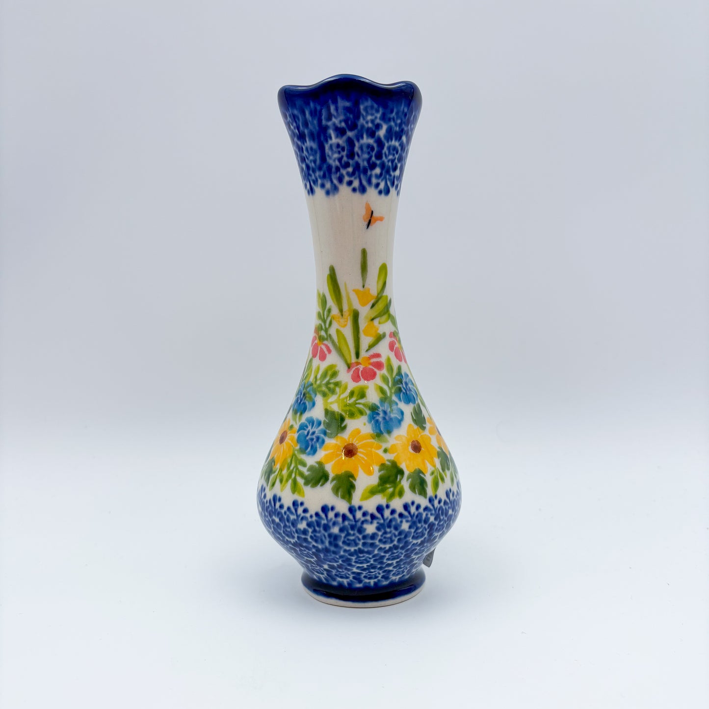 Swirl Vase 6.5”. Handmade Polish pottery.  UNIKAT Yellow Magic