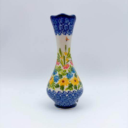 Swirl Vase 6.5”. Handmade Polish pottery.  UNIKAT Yellow Magic