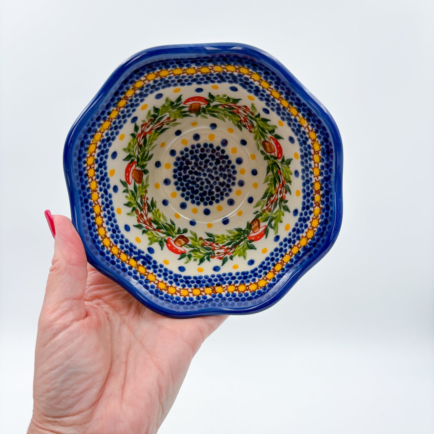 6” Small Viki Bowl.  Hand crafted Polish pottery stoneware:  Mushroom Design