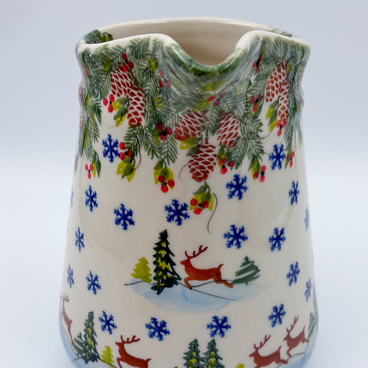 48 oz. Jacek Pitcher.  Hand painted Polish pottery stoneware UNIKAT Reindeer Bliss