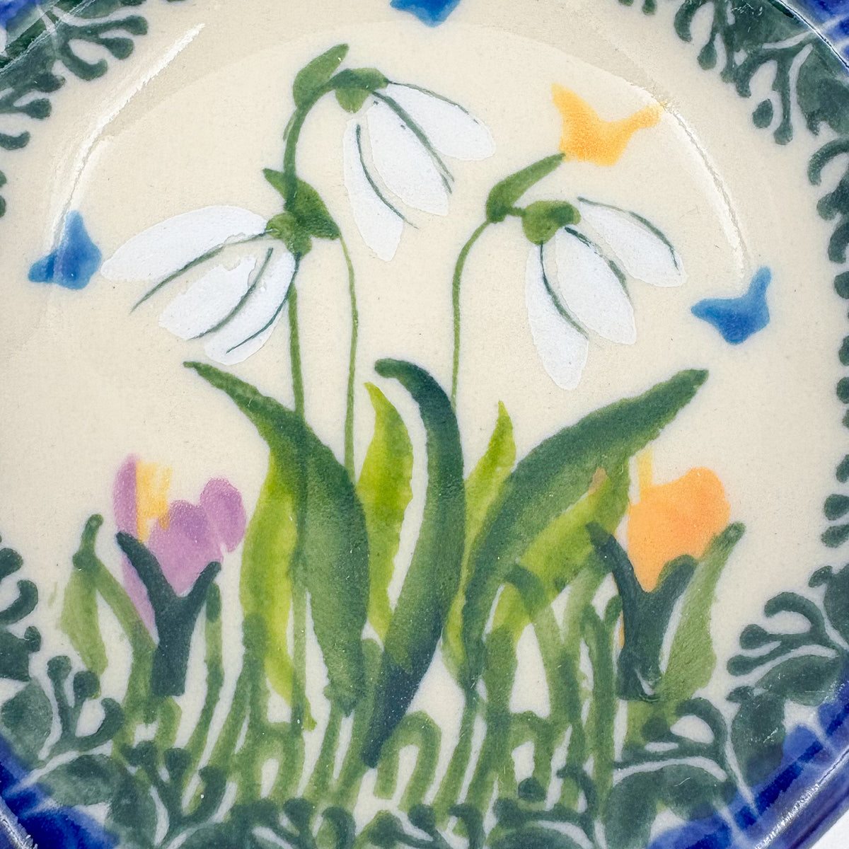 Teabag Holder.  Handmade Teapot Polish pottery.  UNIKAT Snowdrop Garden