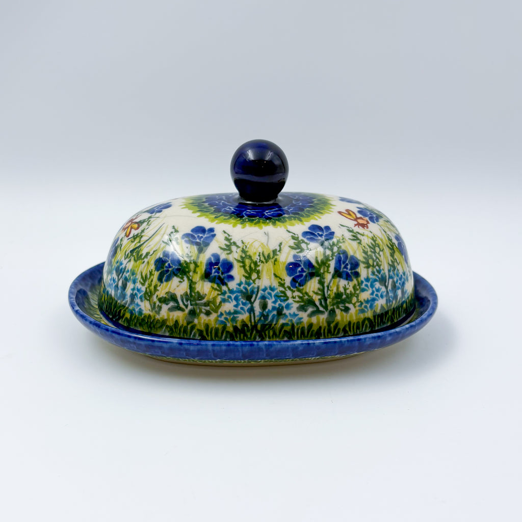 Butter Dish Oval: UNIKAT Bluebell Meadow Design