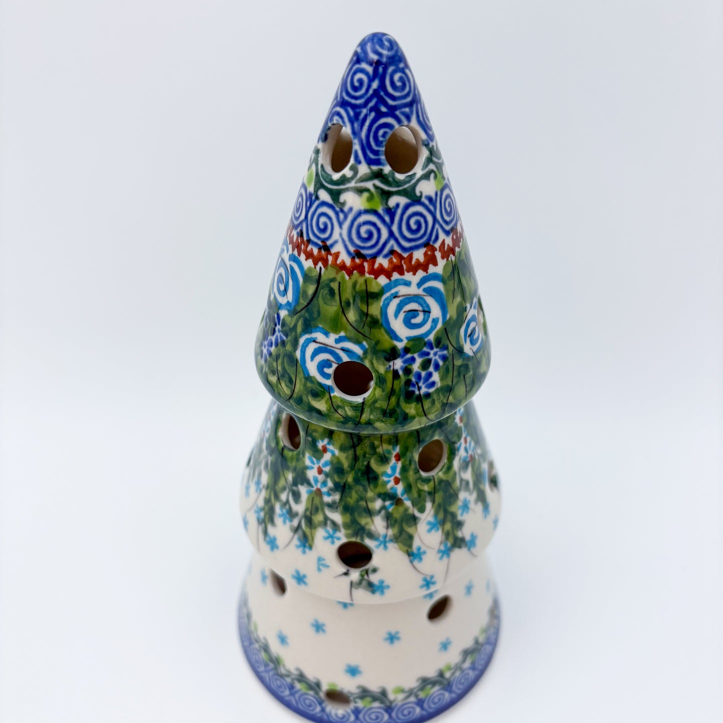 8" Christmas Tree Luminary. Handmade Polish pottery.  UNIKAT Whispering Ferns Design