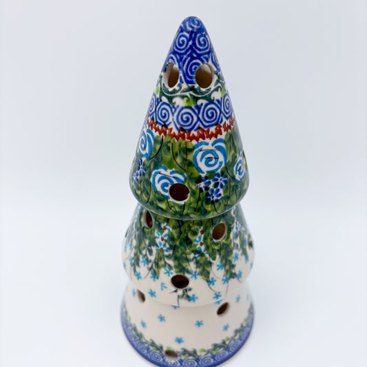 8" Christmas Tree Luminary. Handmade Polish pottery.  UNIKAT Whispering Ferns Design