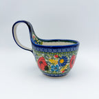 Garden Poppy loop-handle bowl mug on white background, front view