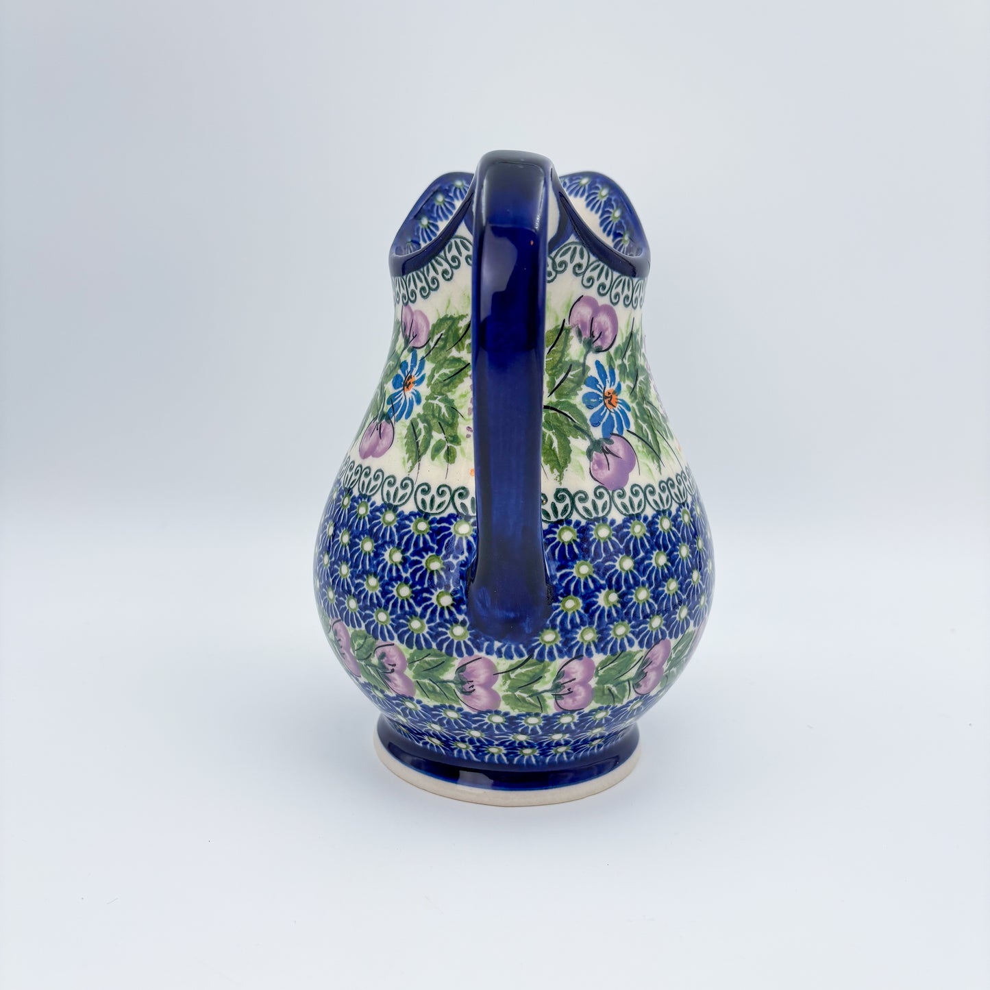 37 oz. Pitcher.  Hand painted Polish pottery stoneware.  UNIKAT Floral Garden