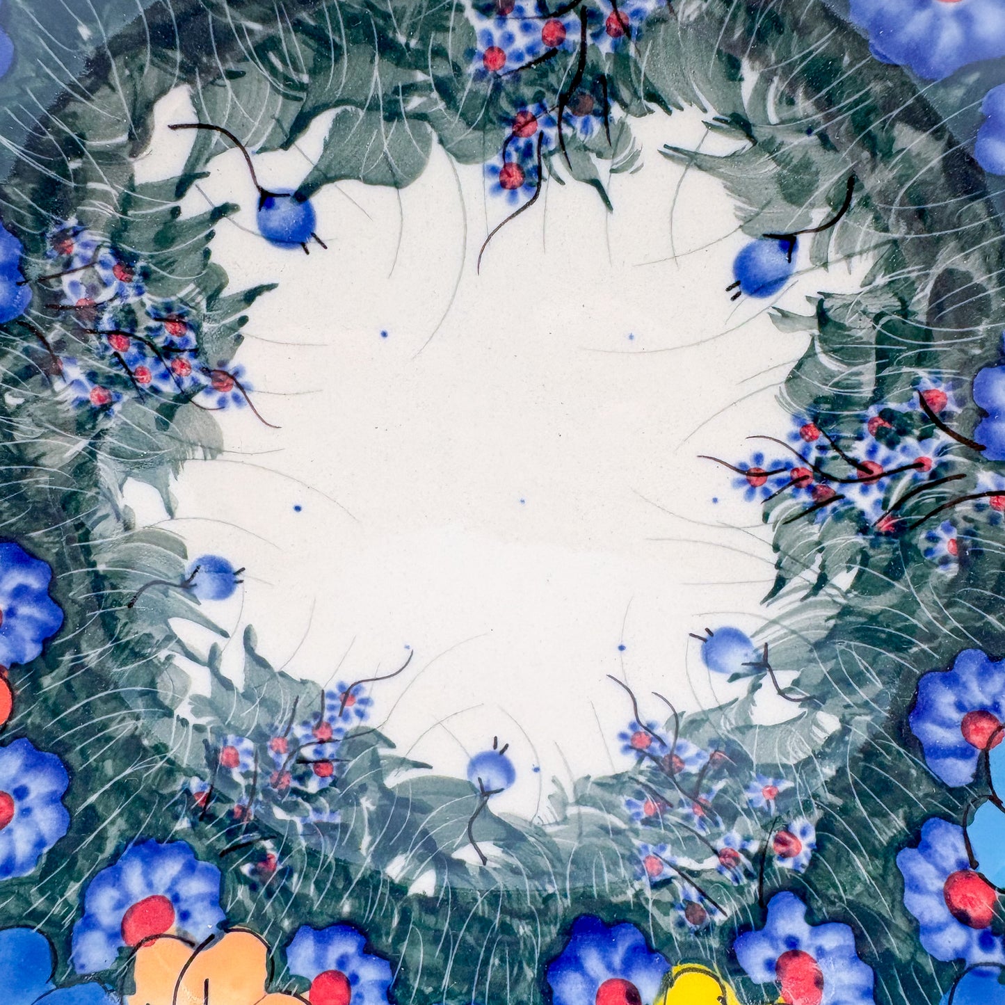 10" Bowl with Handles. Hand crafted Polish pottery stoneware:  UNIKAT Forget Me Not Pansy Pattern
