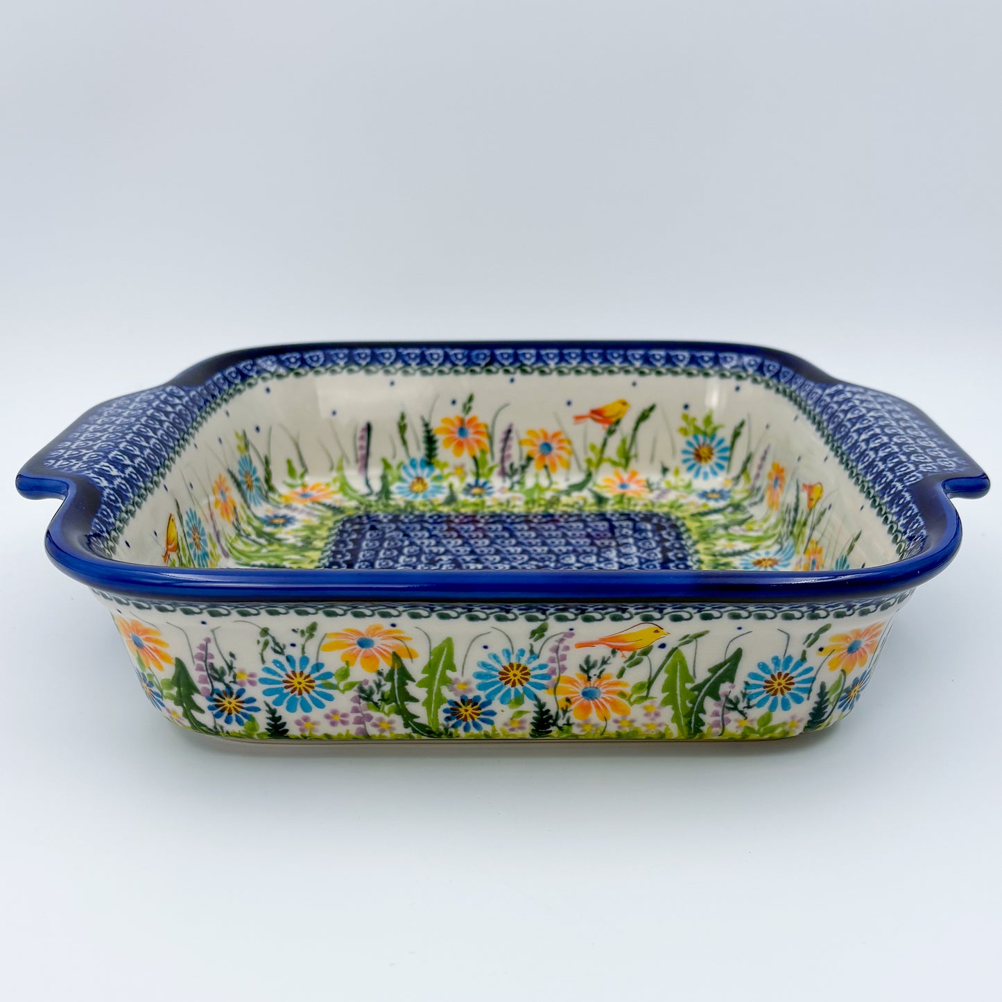 9” Lasagna Baker Handmade in Poland.  UNIKAT Wildflower Meadow Design