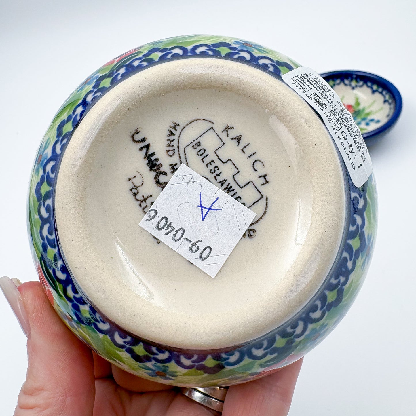 Small Set 3 stacking Bowls.  Hand crafted Polish pottery stoneware:  UNIKAT Ladybug Fields
