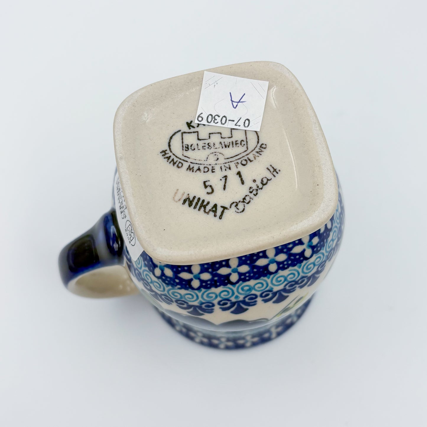 Tulip Mug 10oz. Handcrafted Polish pottery stoneware:  UNIKAT Blue Poppy
