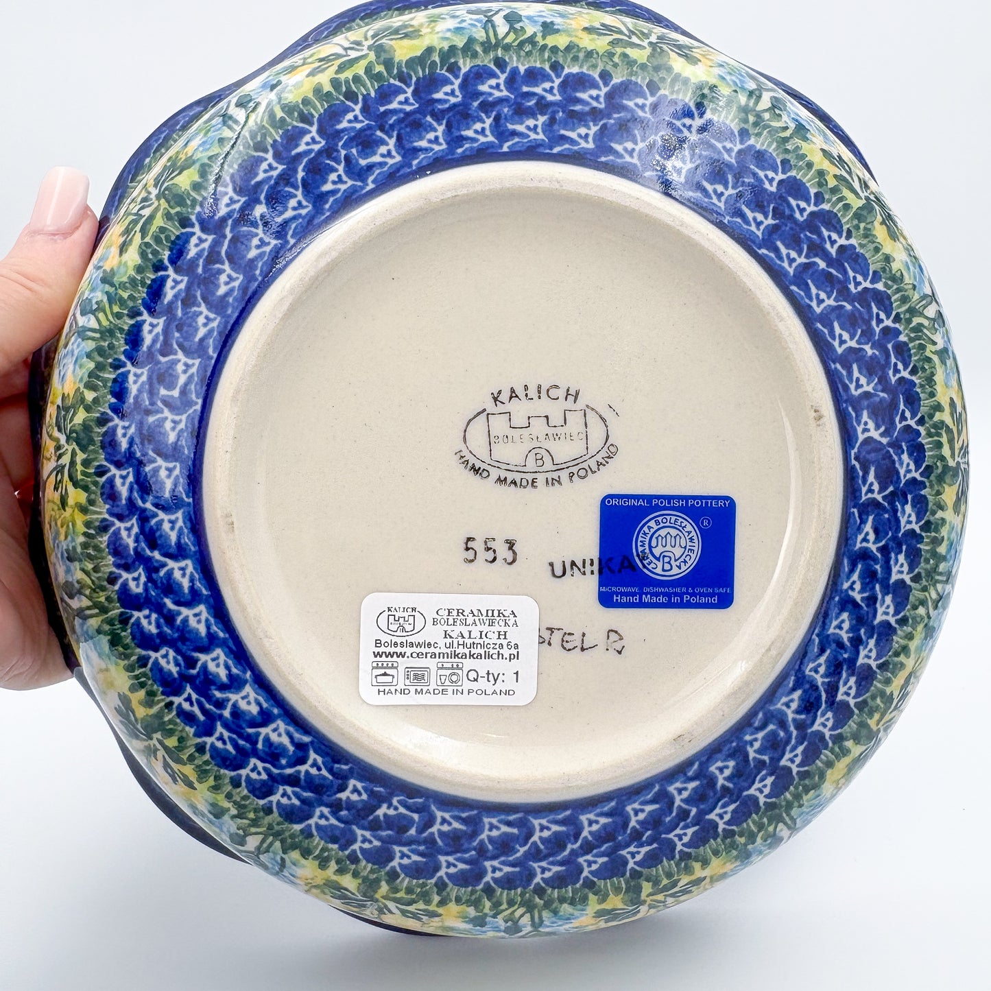 9" Wavy Bowl: UNIKAT Bluebell Meadow Design