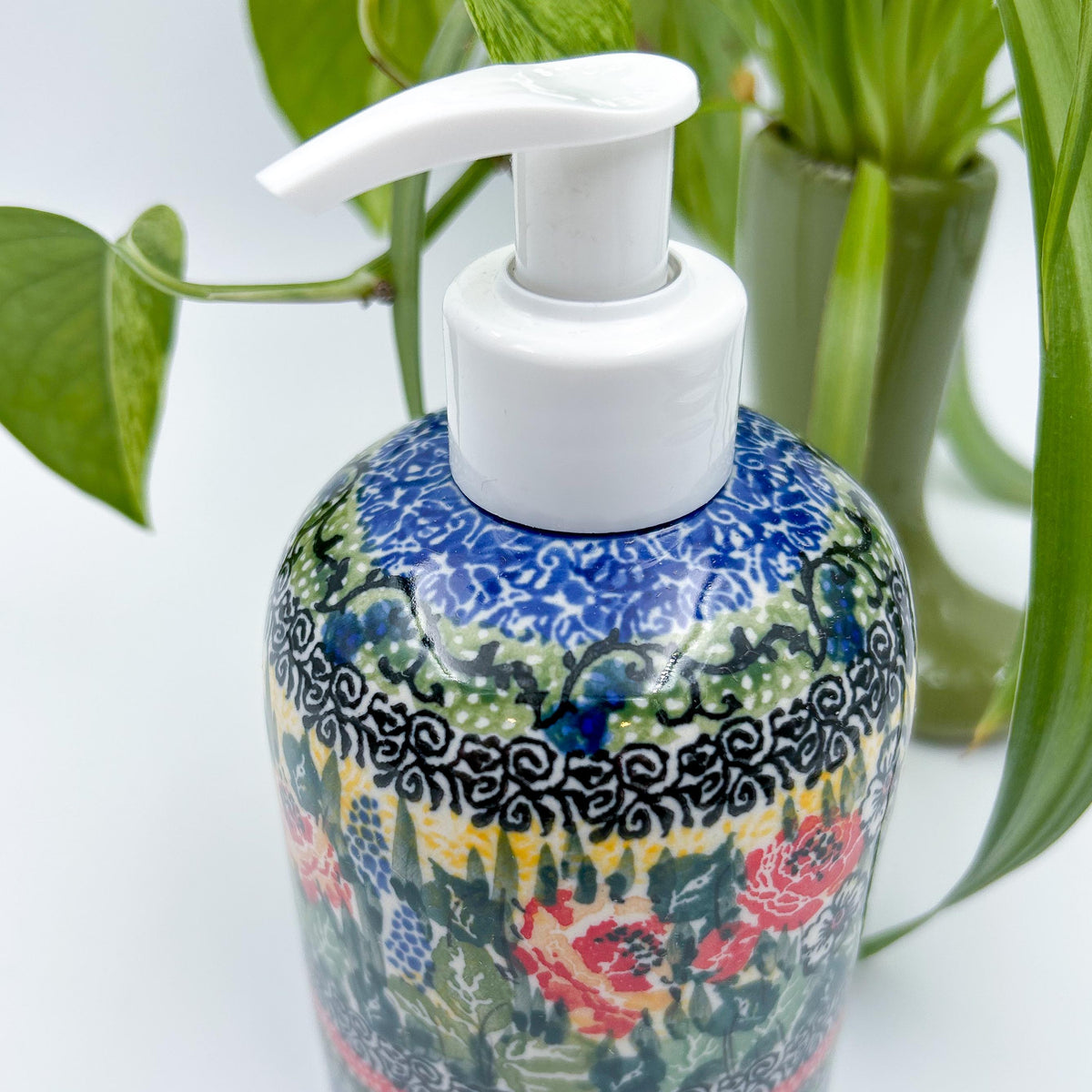 Soap Dispenser 5”.  Handmade Polish pottery.  UNIKAT Splendid Morning Glow