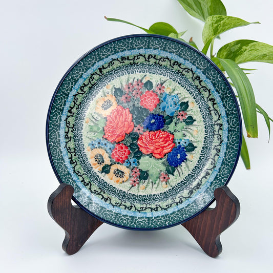 7.91” Plate.  Hand crafted Polish pottery stoneware: UNIKAT Splendid Meadow Design.