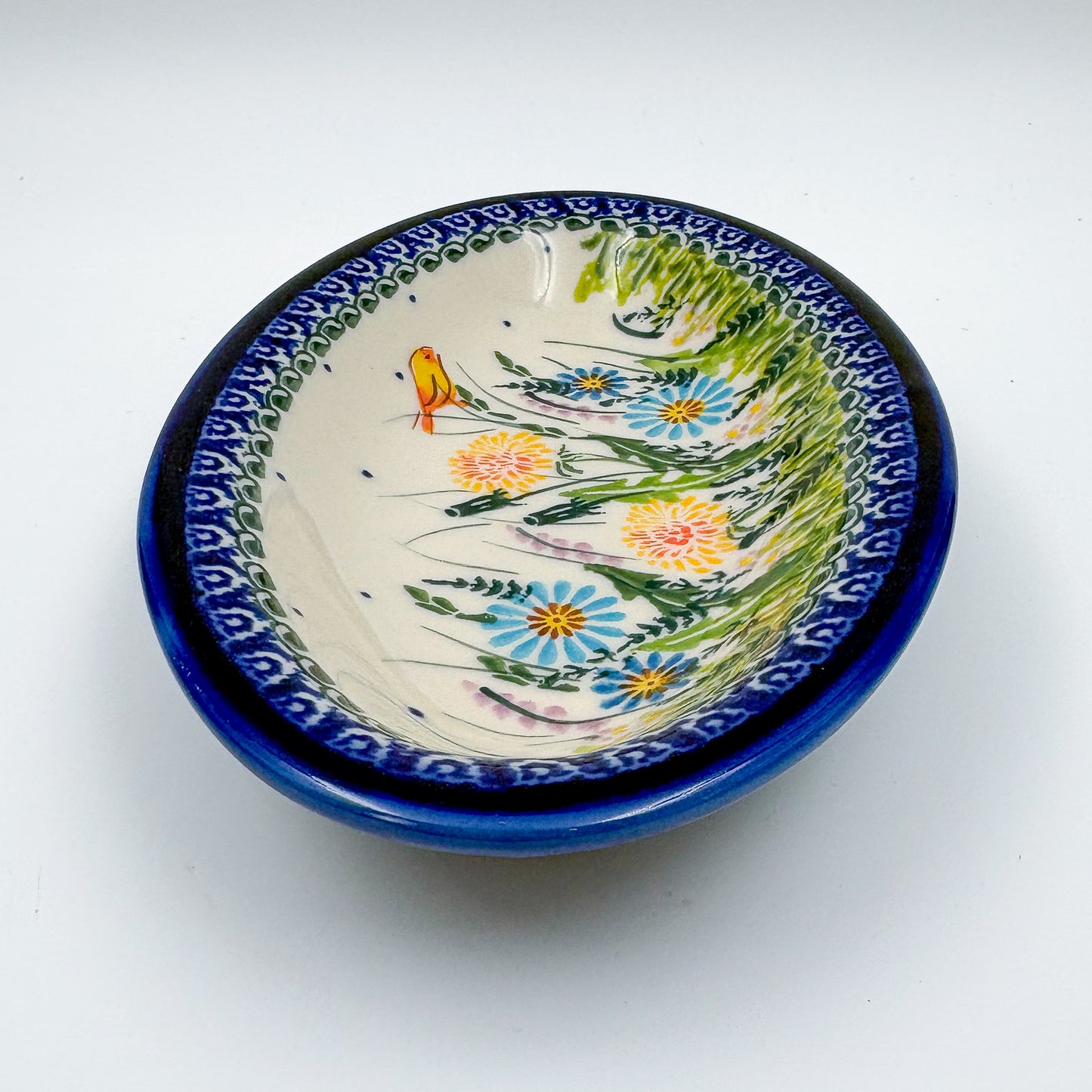 7" Oval Milano Platter  Hand crafted Polish pottery stoneware: UNIKAT Songbird Garden