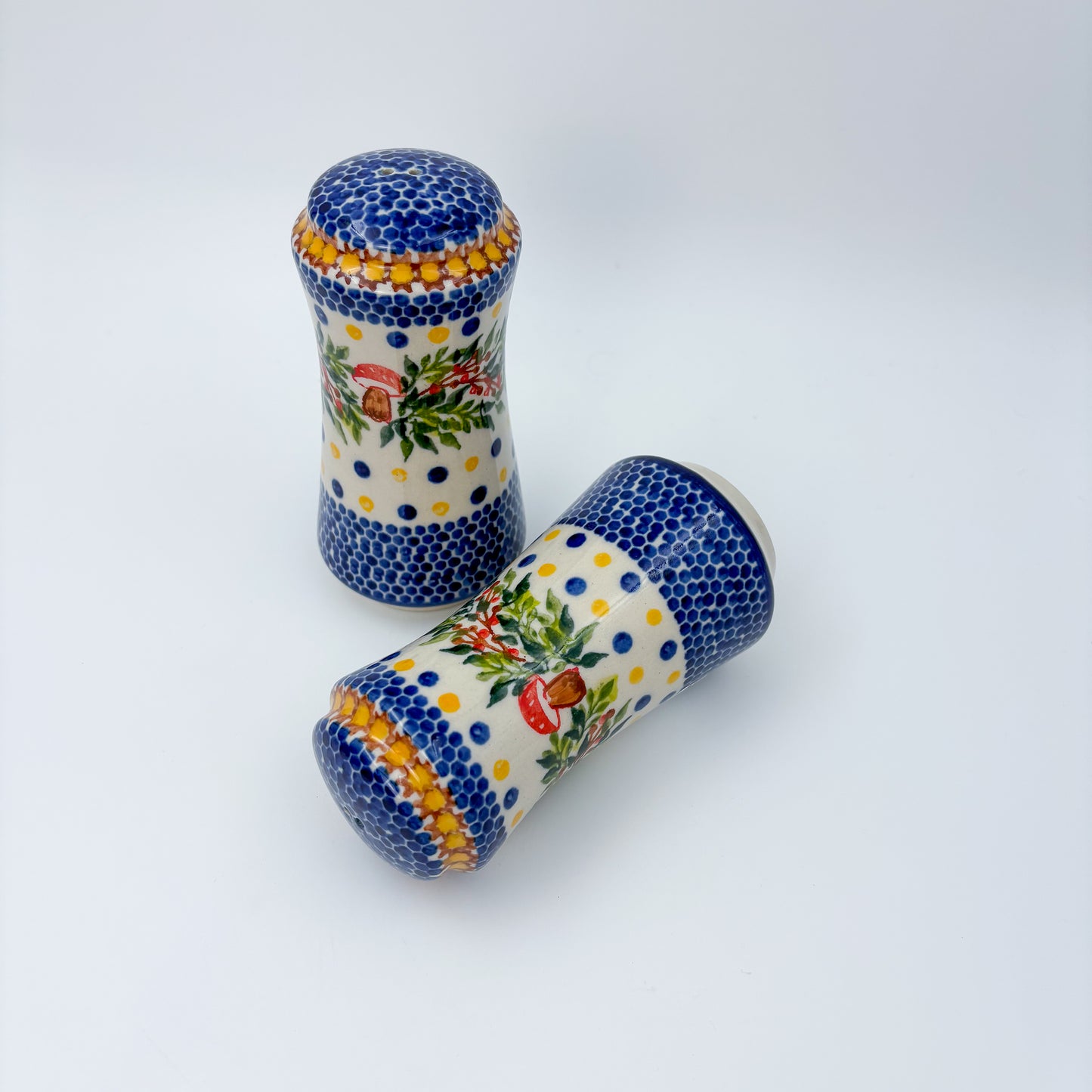 5” Salt and Pepper Shakers.  Handmade Polish pottery.  UNIKAT Mushrooms