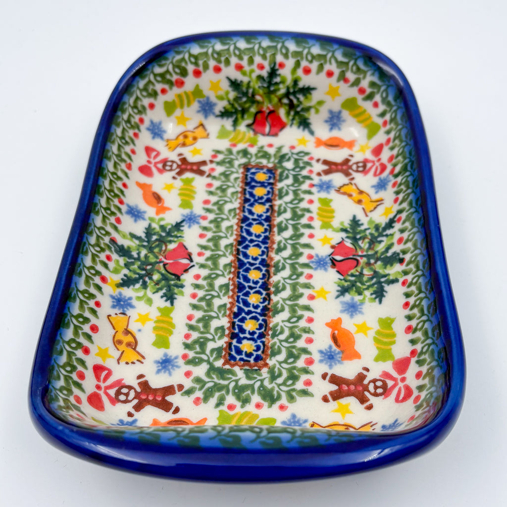7.5" Boat Dish .  Hand painted Polish pottery stoneware.  UNIKAT Candyland