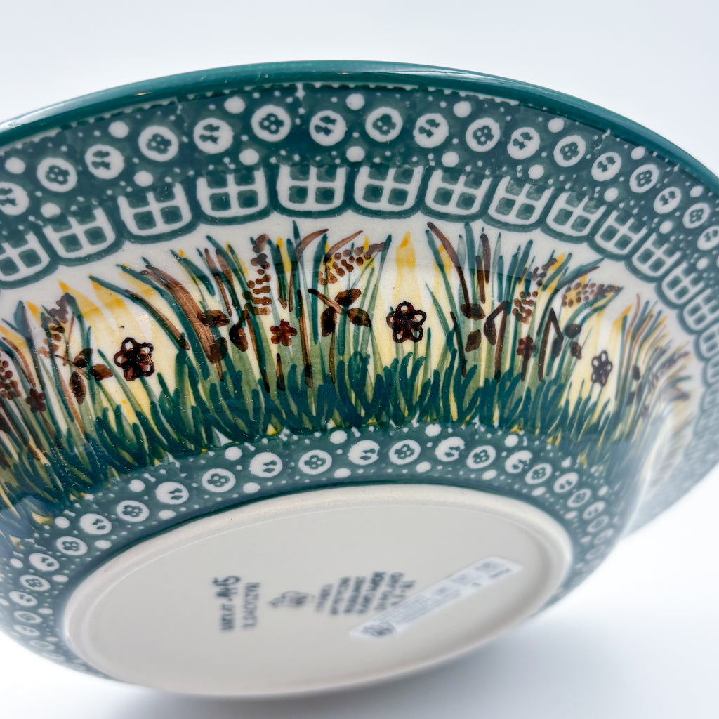 9”  Pasta Bowl.  Hand crafted Polish pottery stoneware: UNIKAT Wetland Reeds Design