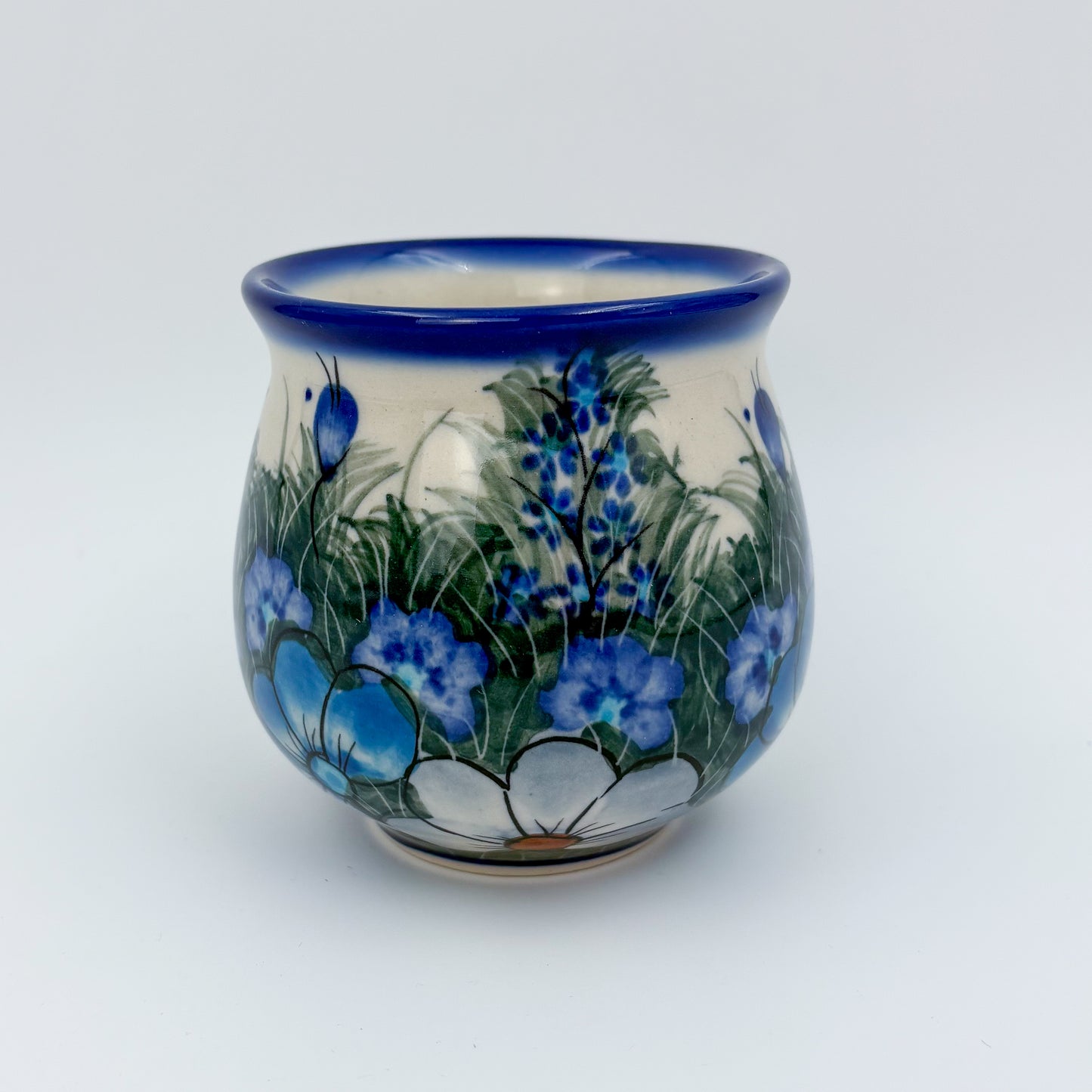 8 oz Bubble Mug. Handcrafted Polish pottery stoneware:  UNIKAT Forget Me Not Pansy
