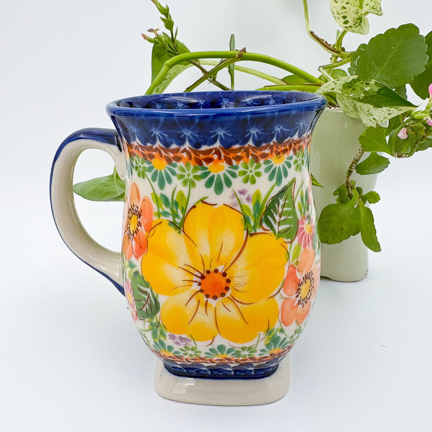 Tulip Mug 10oz. Handcrafted Polish pottery stoneware:  UNIKAT Spring Rose
