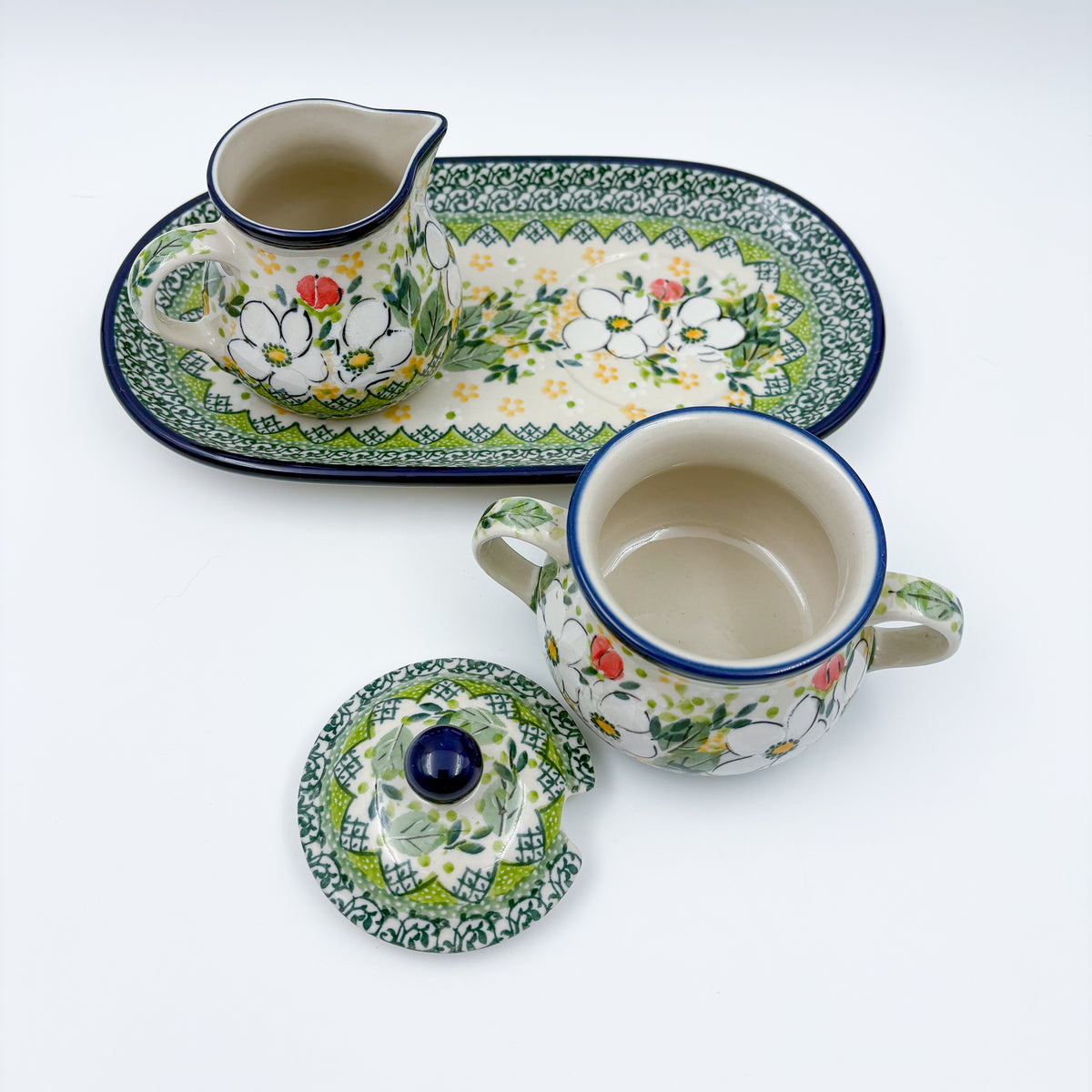 10" Cream and Sugar Set.  UNIKAT Hidden Pansy Design