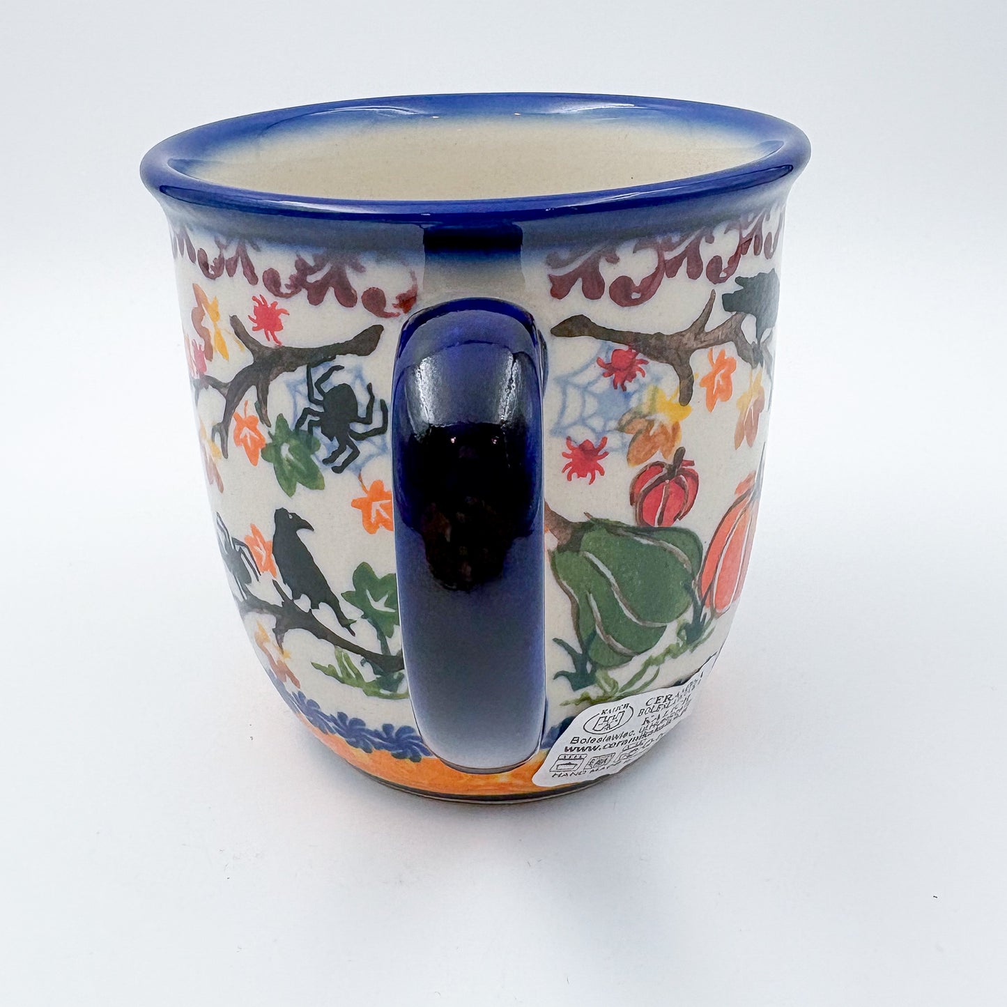14 oz Viking Mug. Handcrafted Polish pottery stoneware:  UNIKAT Pumpkin Scarecrow Design