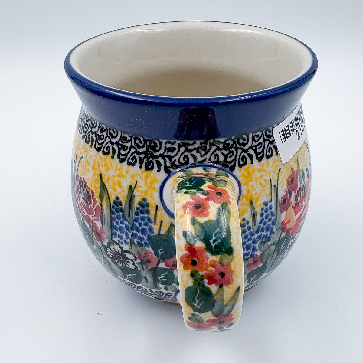 12 oz Bubble Mug. Handcrafted Polish pottery stoneware:  UNIKAT Copper Rose Meadow Design