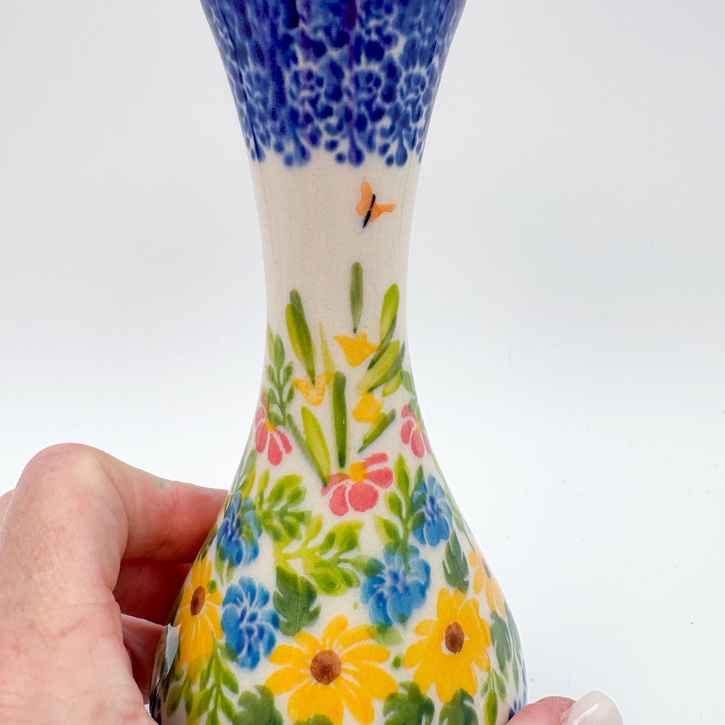 Swirl Vase 6.5”. Handmade Polish pottery.  UNIKAT Yellow Magic