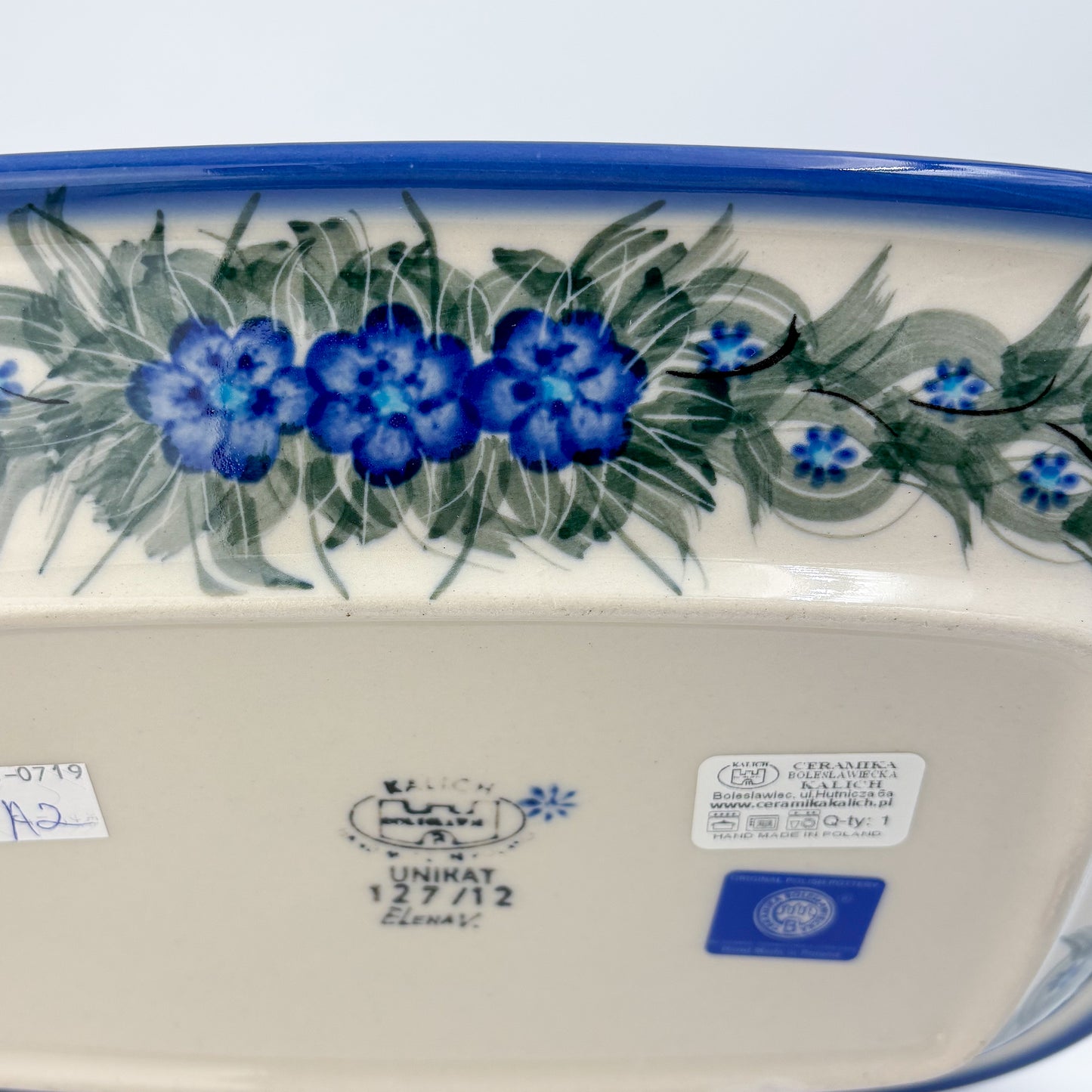 11" Medium Daria Platter.  Hand crafted Polish pottery stoneware: UNIKAT Forget Me Knot Pansy