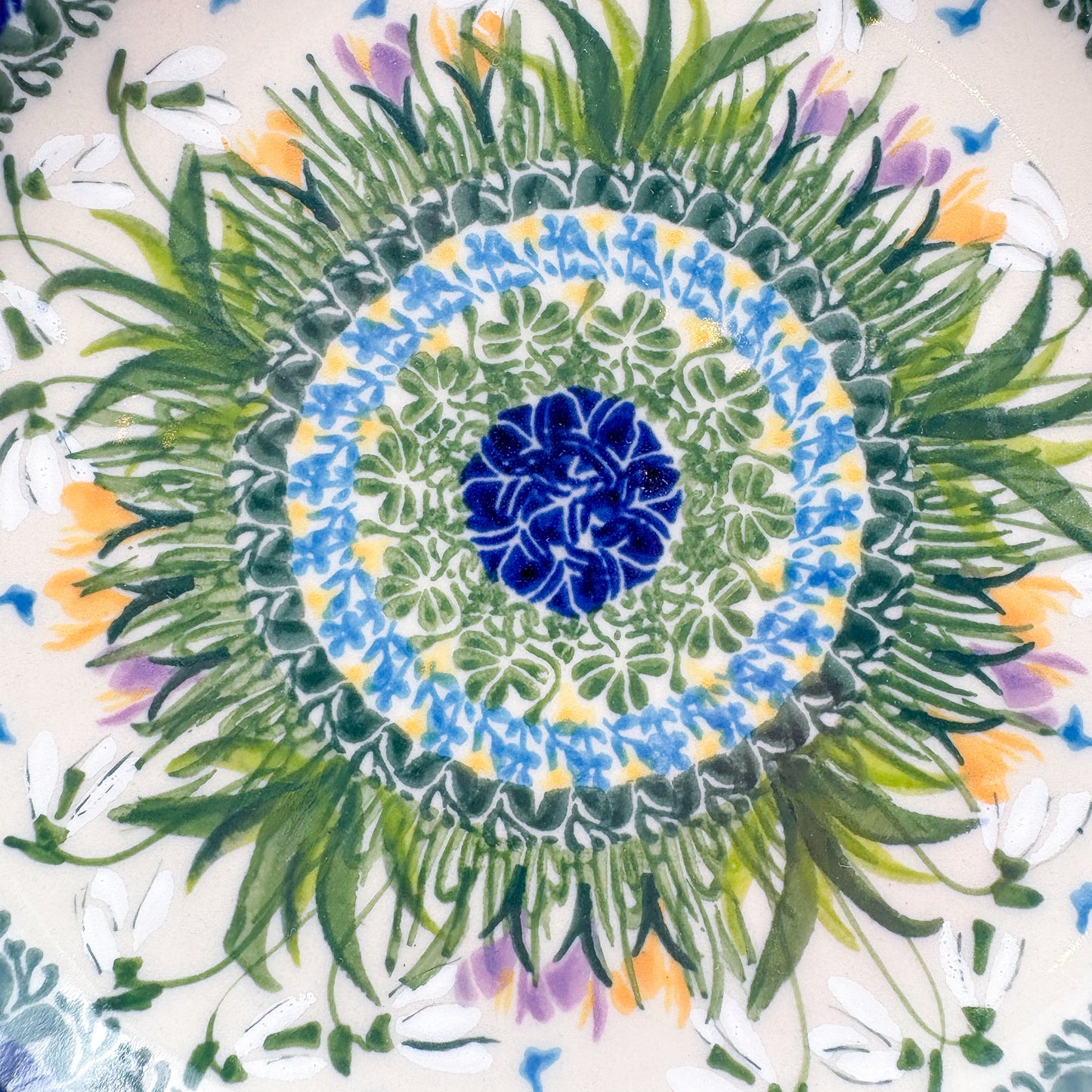 7.5” Plate.  Hand crafted Polish pottery stoneware: UNIKAT Snowdrop Garden