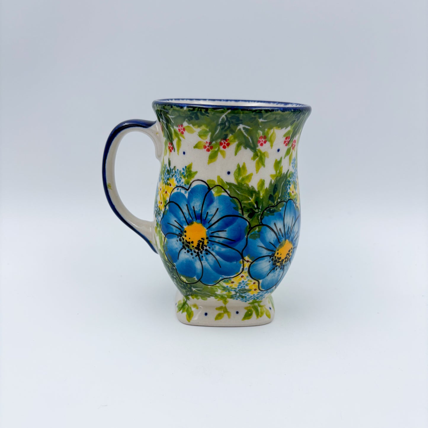 Tulip Mug 10oz. Handcrafted Polish pottery stoneware:  UNIKAT Blue Poppy Dance