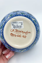 6.25” Deep Bowl.  Hand crafted Polish pottery stoneware: Bloomin Sky