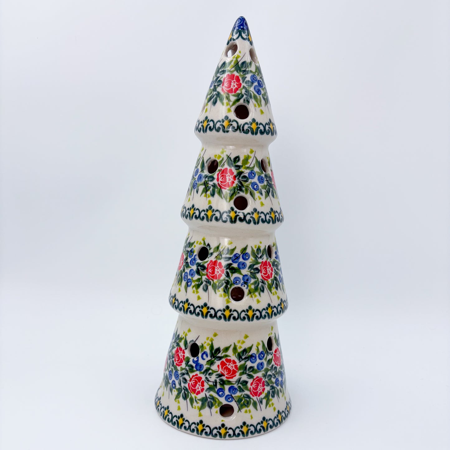 10.5" Christmas Tree Luminary. Handmade Polish pottery.  UNIKAT Roseberry Cottage Design
