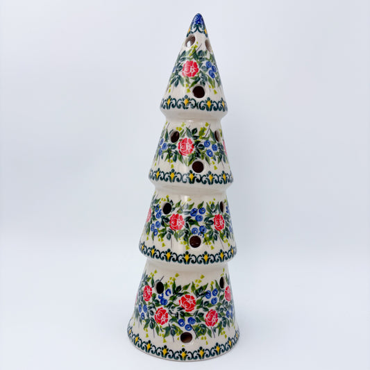 10.5" Christmas Tree Luminary. Handmade Polish pottery.  UNIKAT Roseberry Cottage Design