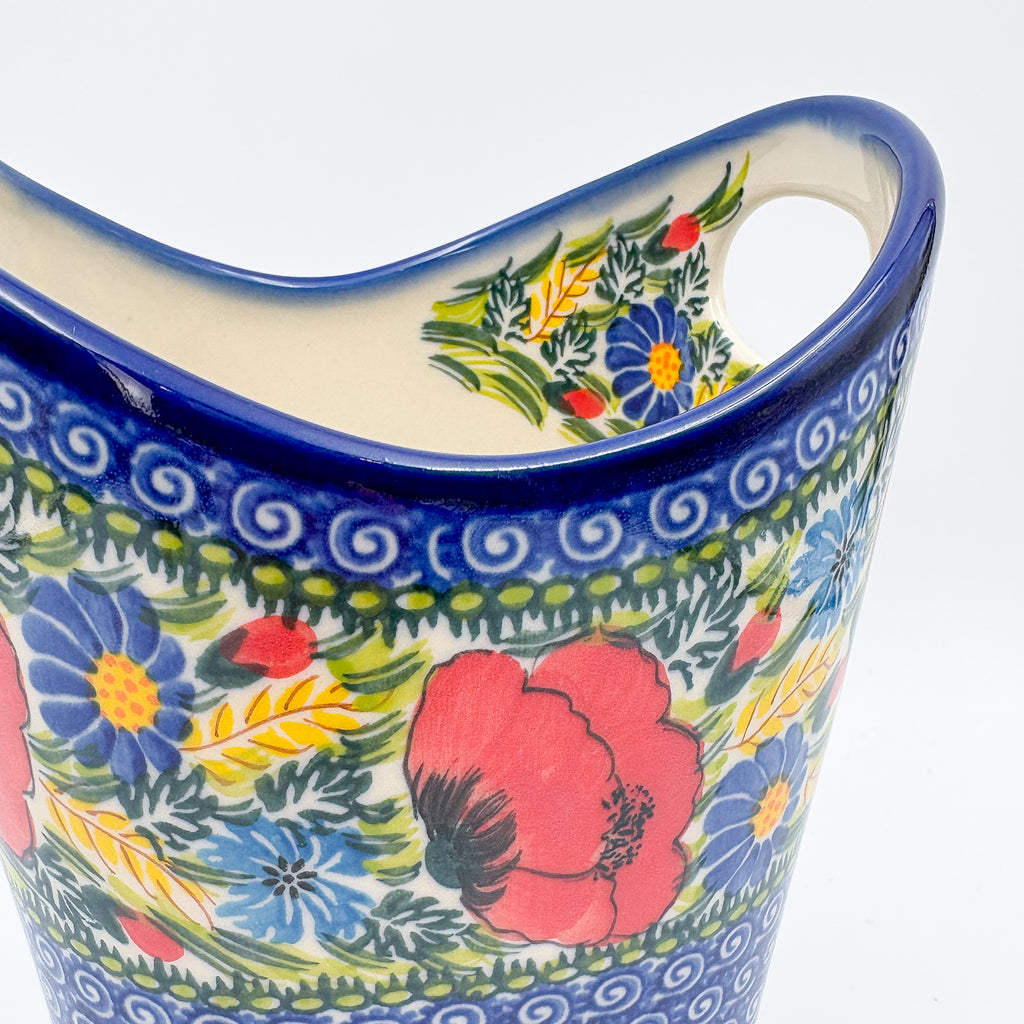 Basket Container & Utensil Med.  Handmade Polish pottery.  UNIKAT Garden Poppy Design