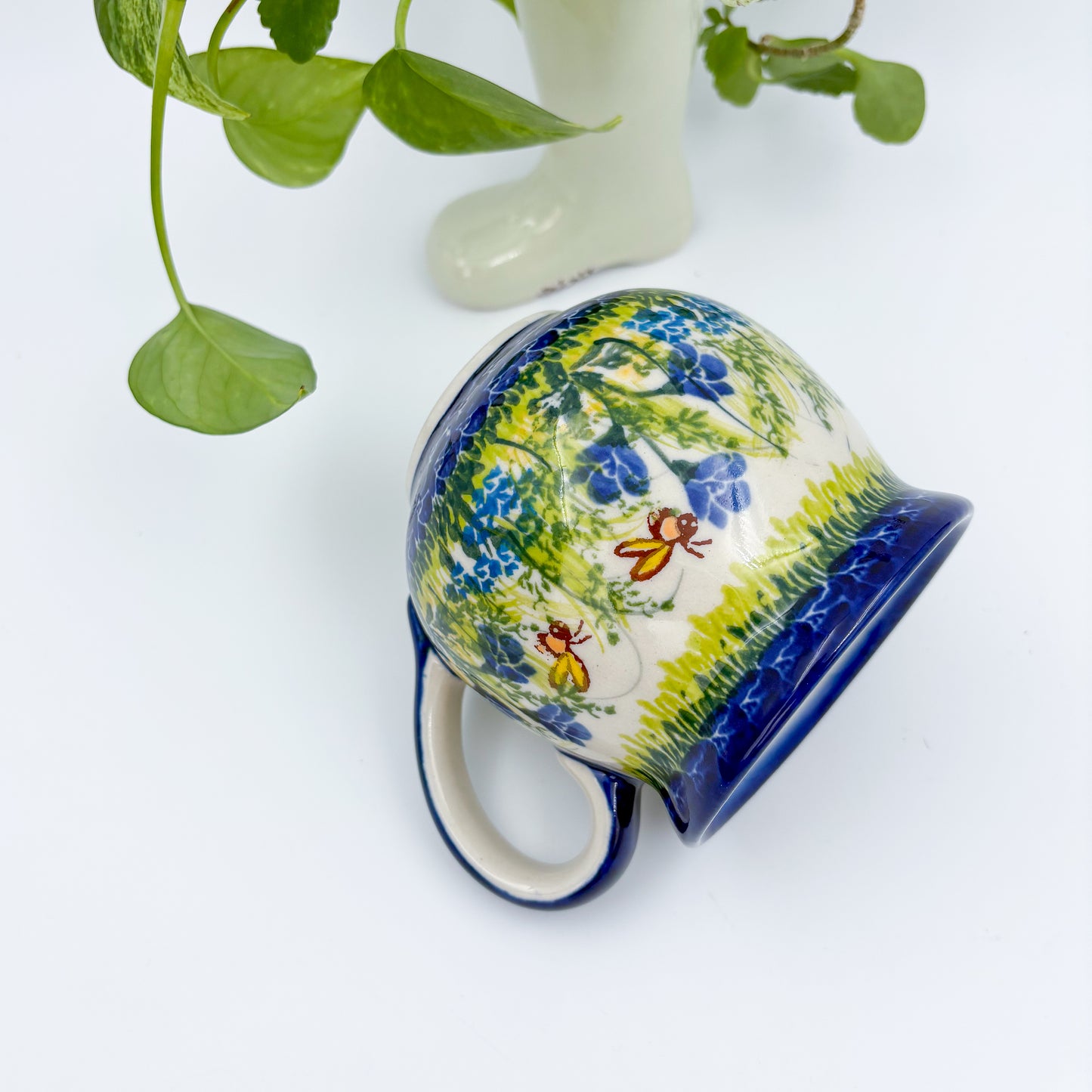 10 oz Bubble Mug. Handcrafted Polish pottery stoneware:  UNIKAT Bluebell Meadow