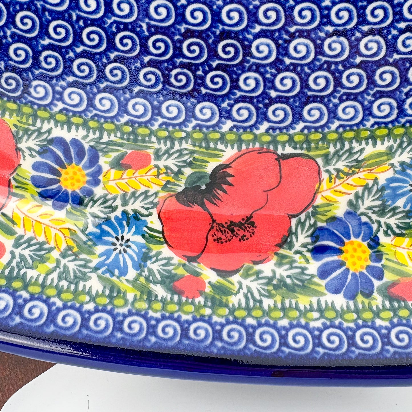 14" Oval Platter  Hand crafted Polish pottery stoneware: UNIKAT Garden Poppy Design