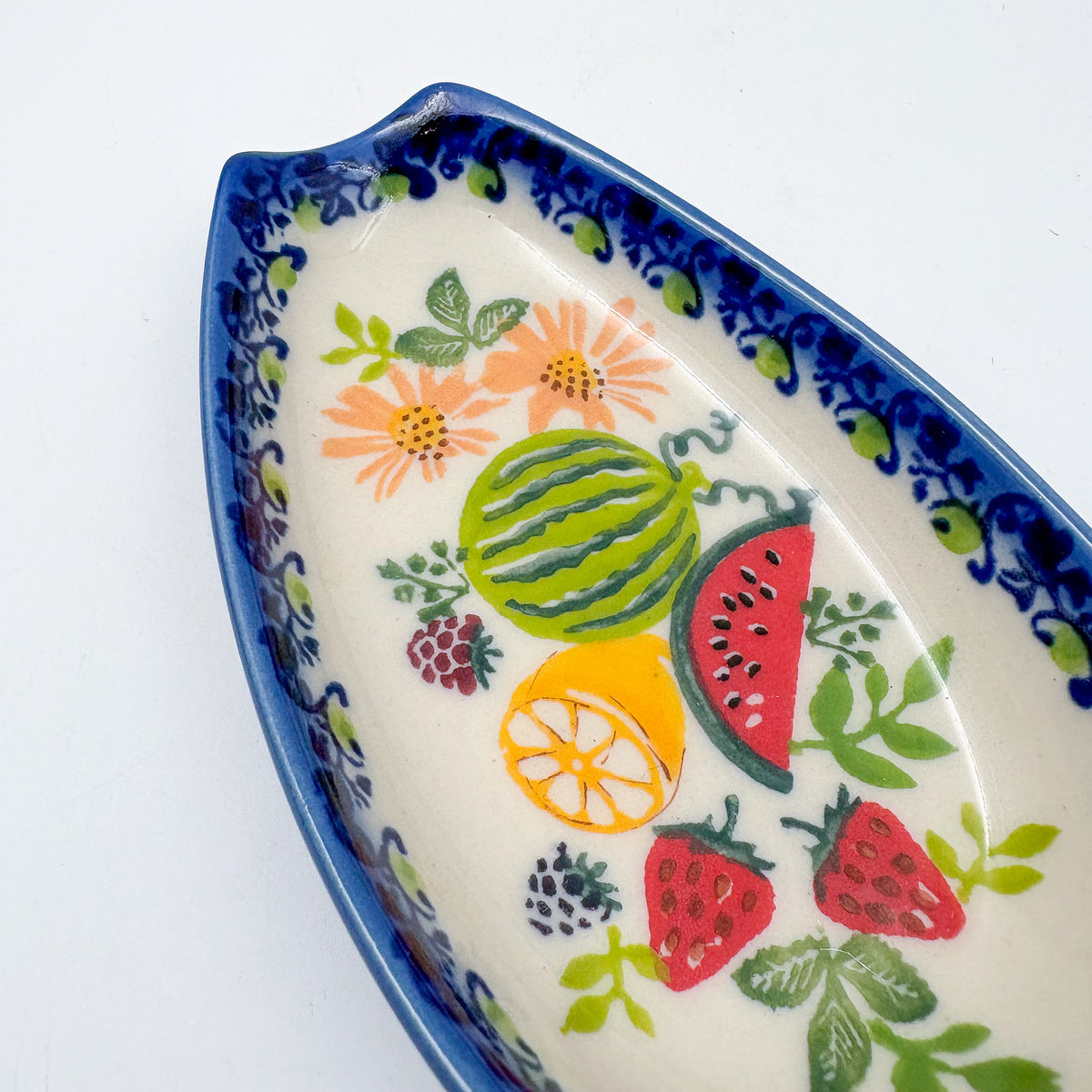 Spoon Rest 5”.  Handmade Polish pottery.  UNIKAT Fruit Basket