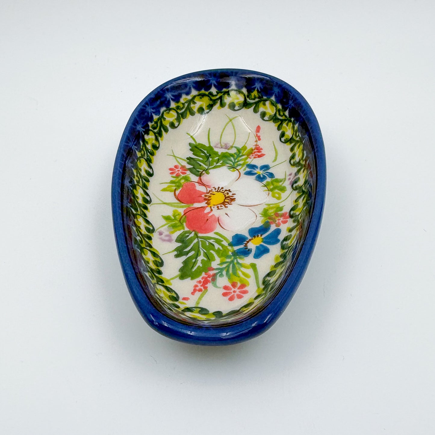 Spoon Rest 5”.  Handmade Polish pottery.  UNIKAT Pink Ruffle