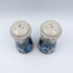 5” Salt and Pepper Shakers.  Handmade Polish pottery.  UNIKAT Forget Me Not Pansy BLUE/WHITE