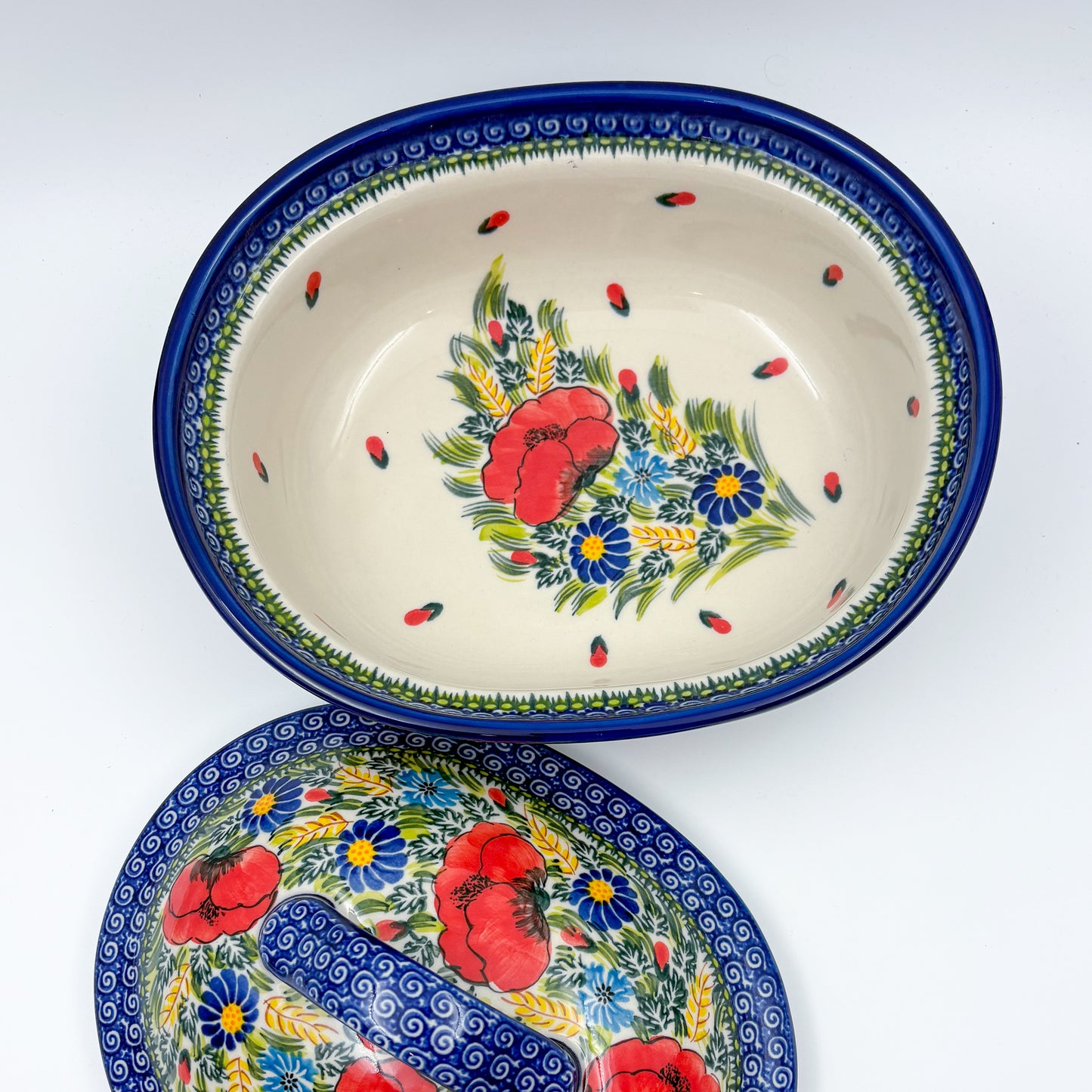 10” Baker Jacek with Lid Handmade in Poland.  UNIKAT Garden Poppy